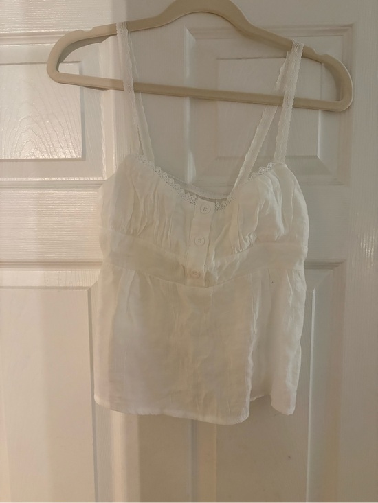 Tops - Brandy Melville Women’s White Lace-Trim Button Front Camisole Top